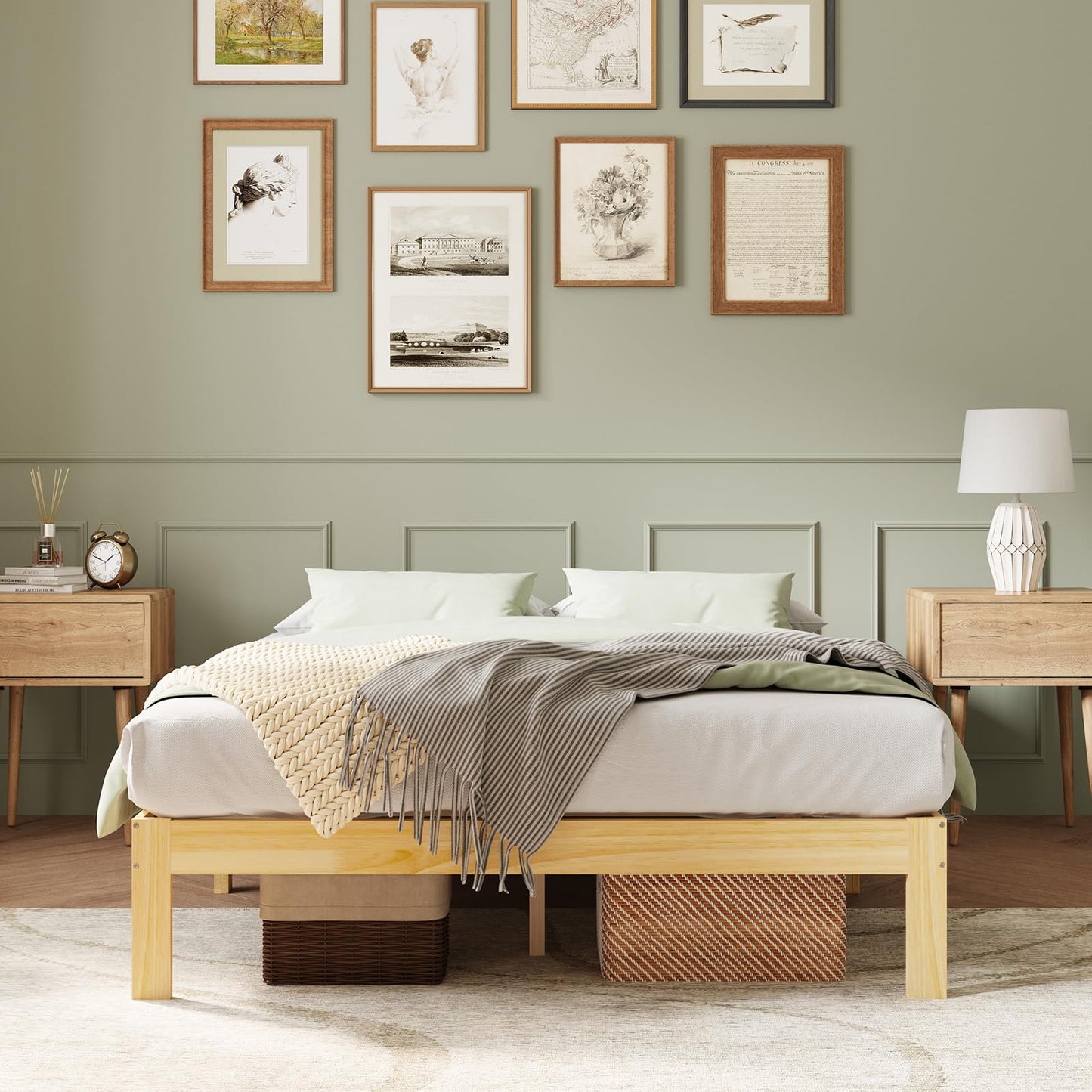 Novilla 12 Inch Wooden Full Size Bed Frame, Classic Solid Wood Platform Bed Frame Full Size, Sturdy Wood Slat Support, No Box Spring Needed, Easy Assembly, Pine