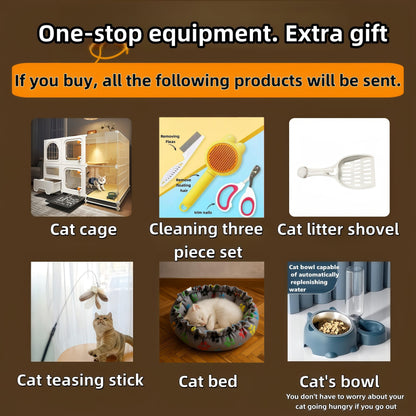 cat cage Indoor with Litter Box, Complimentary Bed, Bowl,Cleaning Three piece Set,cat Enclosure, Kennel,Pet Cage, Cat House with Wheels(28″(L) x18.1″(W) x32.3″(H)