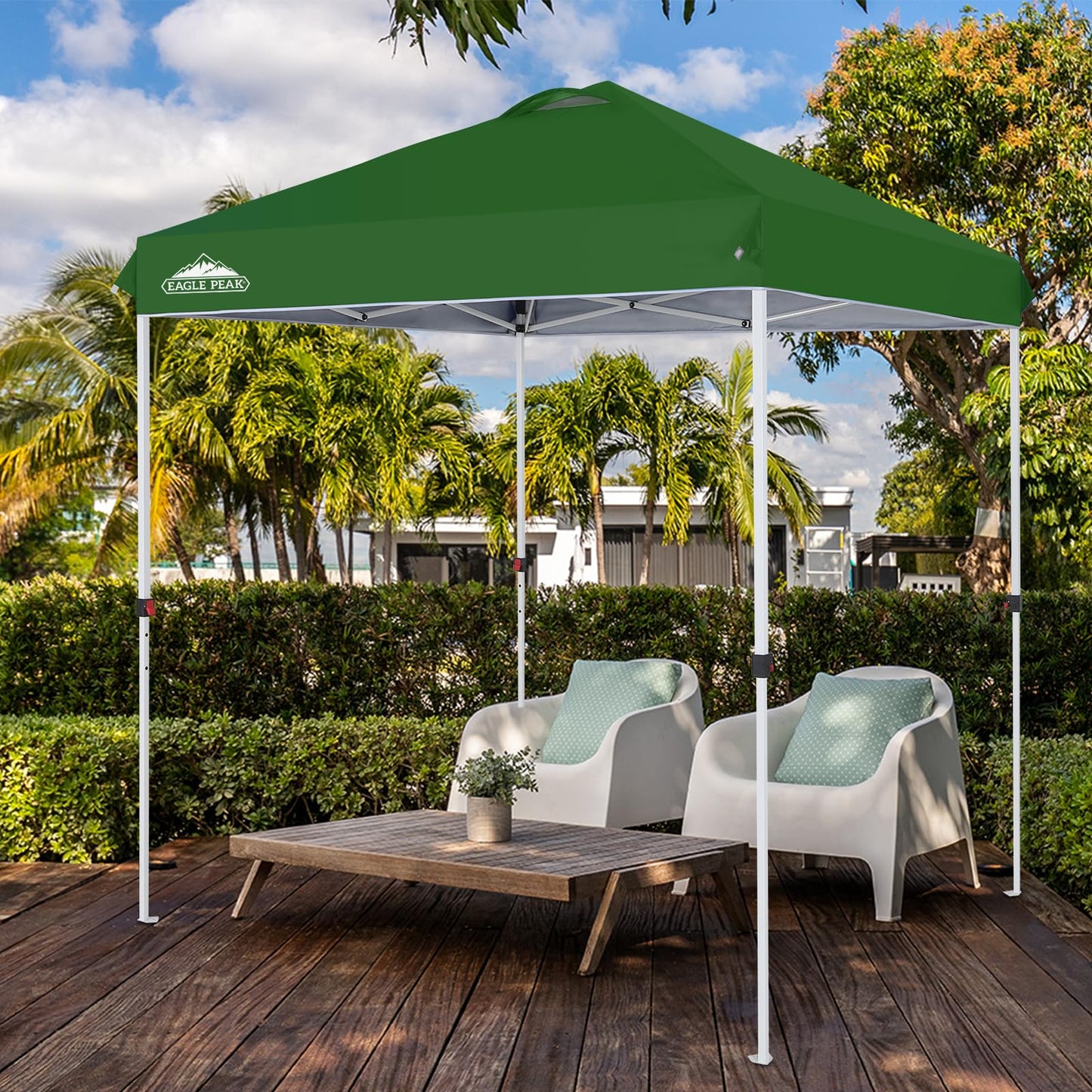 EAGLE PEAK Pop Up Canopy Tent with Wheeled Carry Bag, 8 Stakes, 4 Ropes, Easy Set Up Tent Canopy, 6.6x6.6 ft, Green