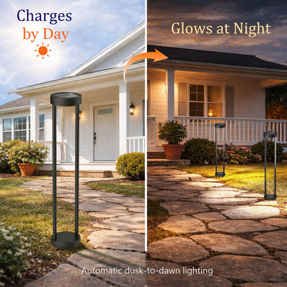 19:30 PM Solar Bollard Lights Outdoor, 24” Tall Stainless Steel & Iron Waterproof Solar Landscape Light for Yard Garden Walkway (4-Pack)