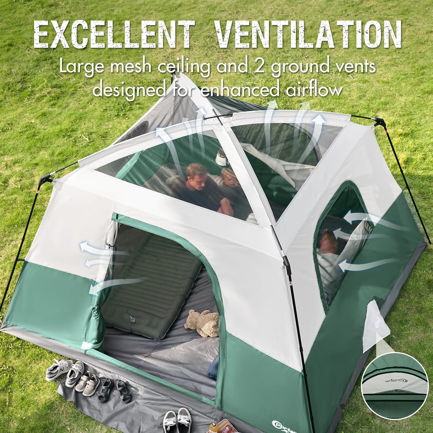 Portal 6 Person Cabin Tent for Camping with Porch, Family Waterproof Camping Tent with Rainfly and Carry Bag, 76" Tall Outdoor Tents for Camping