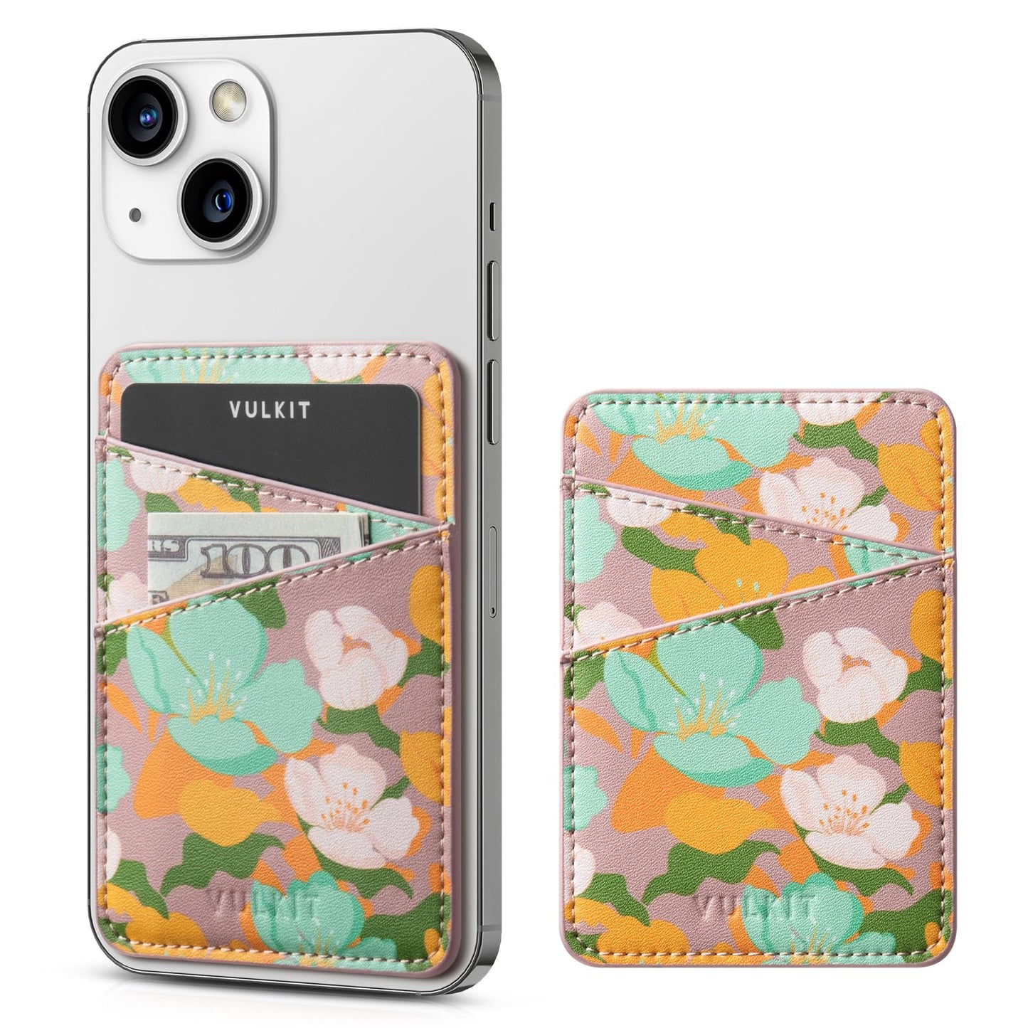 VULKIT Phone Card Holder Wallet Leather Adhesive Pocket RFID Blocking Credit Card Sleeves Stick Back of Phone Smartphones
