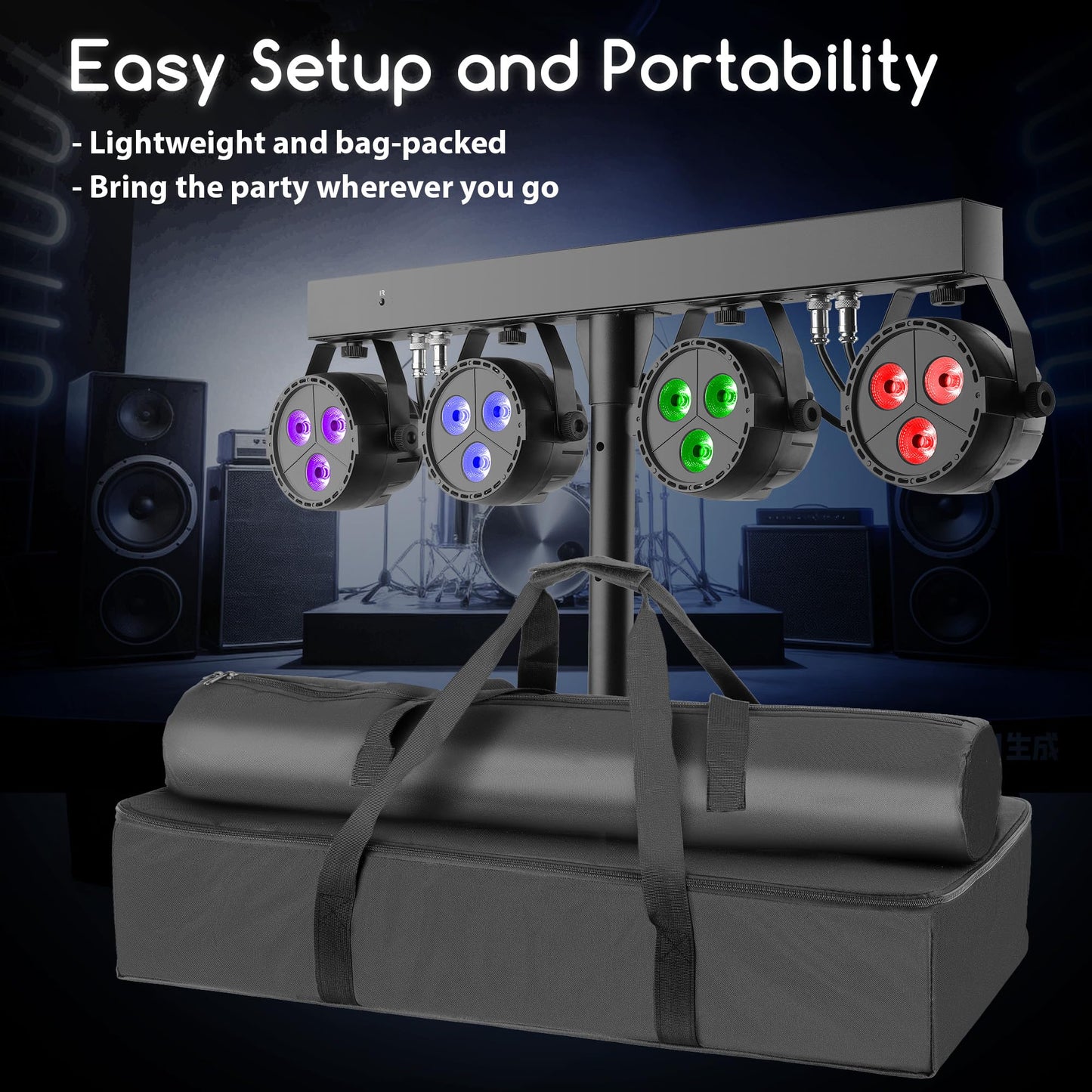 ClypsoReign Stage Lights with Stand 120W, Professional DJ Lights Package, RGBW LED 4-Par Gigbar with DMX & Sound-Activated Stage Lighting System for DJs Band Party Wedding Church & Concert, 7FT Tripod