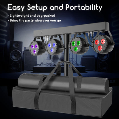 ClypsoReign Stage Lights with Stand 120W, Professional DJ Lights Package, RGBW LED 4-Par Gigbar with DMX & Sound-Activated Stage Lighting System for DJs Band Party Wedding Church & Concert, 7FT Tripod