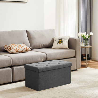 DUMOS 30in Storage Ottoman Bench, Storage Chest, End of Bed Foot Rest Stool with Padded Seat, Bedroom Bench for Living Room, Bedroom, Support 660lbs, Grey