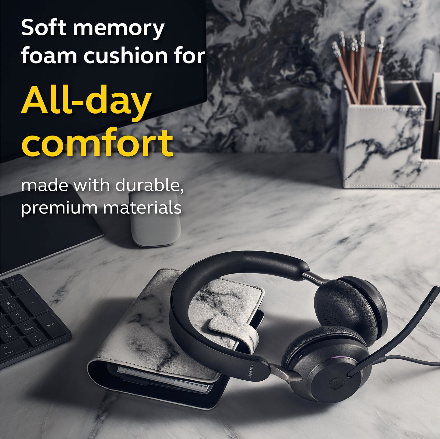 Jabra Evolve2 40 UC Wired Headphones, USB-A, Stereo, Black – Telework Headset for Calls and Music, Enhanced All-Day Comfort, Passive Noise Cancelling Headphones, UC-Optimized with USB-A Connection