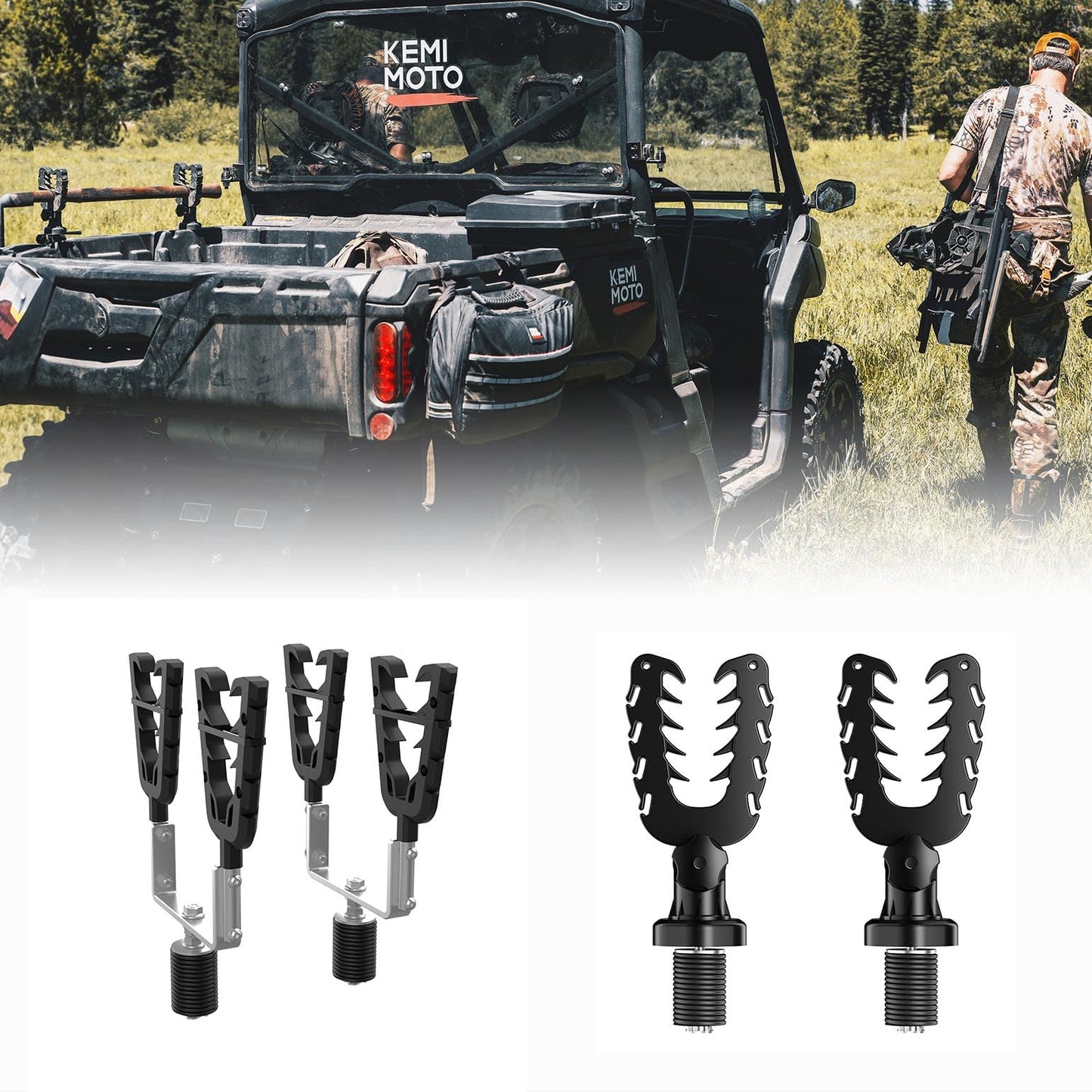 KEMIMOTO UTV Hunting Tool Holder Rack, Tie Down Anchor Compatible with Polaris Ranger General Sportsman, Bow Rack Tools Holder with Rubber Snubbers for Added Security