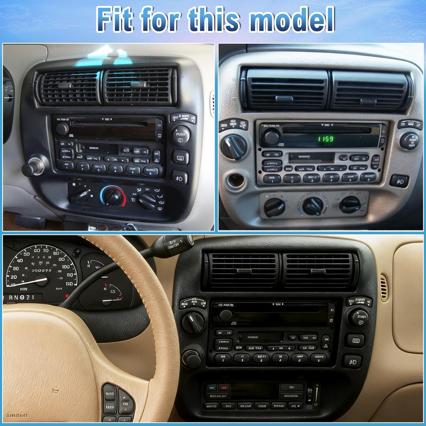 Slakerbe Android 14 Double Din Car Stereo Radio Compatible with Ford Explorer 1995-2001, 2G+32G 7" Touchscreen Car Radio w/Wireless Carplay Android Auto GPS WiFi Bluetooth RDS SWC Mic Backup Camera