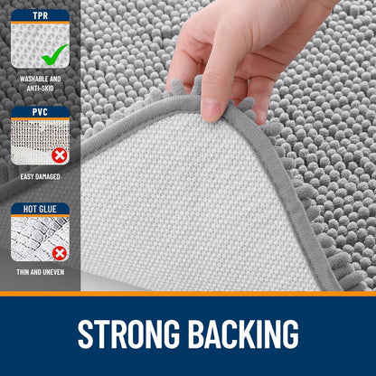 OLANLY Bath Rugs - Extra Soft Chenille with Rubber Backing | Quick Dry, Machine Washable, 24x16, Grey