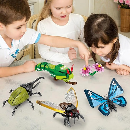 Lynda Insect Building Blocks Insect Set Butterfly Insect Block Toys for Kids Educational DIY Construction Toys with Butterfly Cicada Caterpillar Flowers Compatible with Major Brands