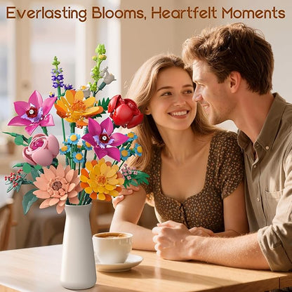 Flowers Bouquet Building Set 891 PCS Artificial Wildflower Botanical Collection Kit for Women Kids Girls Home Office Decor Gift for Mother's Day/Valentine's/Christmas