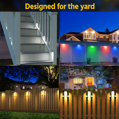 NIORSUN Outdoor Fence Lights, 24 Pack Waterproof LED Solar Fence Lights with 1500mAh Battery, Warm White/Cool White/RGB, Easy-to-Install Wall Light for Deck, Patio, Railing, Stairs, Backyard – White