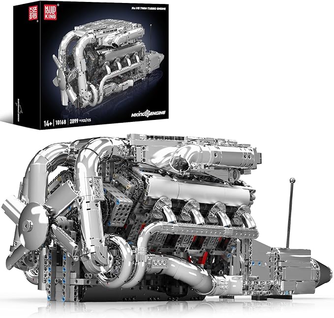 Mould King V8 Twin-Turbo Engine Model Kit That Runs Mini Engines Building Blocks Set for Adults with Battery and Motor Engineering Construction STEM Toy for Teens(2899 PCS)