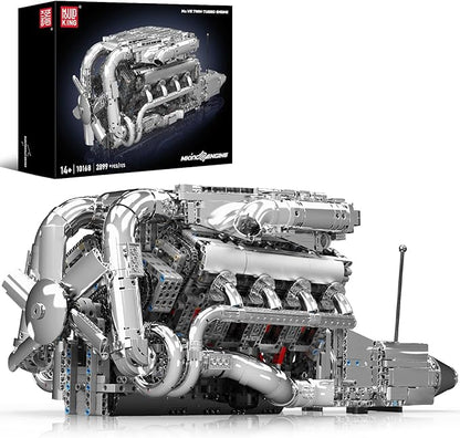 Mould King V8 Twin-Turbo Engine Model Kit That Runs Mini Engines Building Blocks Set for Adults with Battery and Motor Engineering Construction STEM Toy for Teens(2899 PCS)