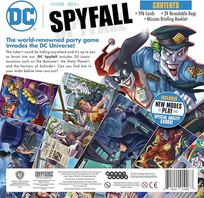 DC Spyfall - The Perfect Party Game - Find The Joker Before Time Runs Out - for 3 to 8 Players - Board Games for Teens and Adults - Featuring Batman Superman Wonder Woman and More - Ages 13+