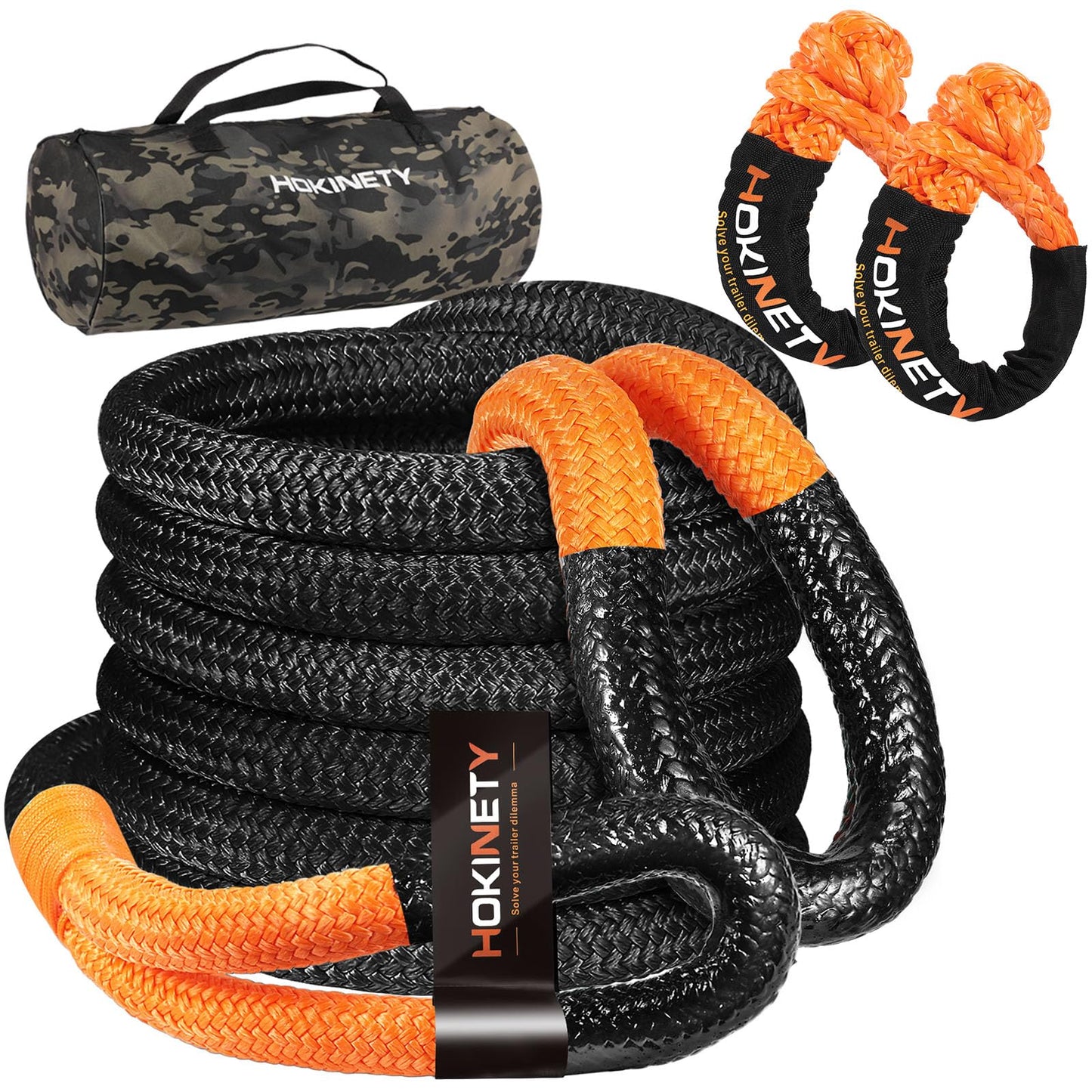 HOKINETY Kinetic Recovery Tow Rope: 1.26" x 30ft Snatch Strap with Soft Shackles Heavy Duty Offroad Towing Straps Kit for Trucks SUV UTV ATV Tractor Car Jeep - Black