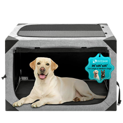 Dog Crate,36x25x25 Inch Large Dog Crate for Large or Medium Dogs, Portable and Foldable Design of Dog Cage, Perfect for Travel or Home Use, Dog Kennel with 3-Door and Durable Mesh Windows, Light Grey