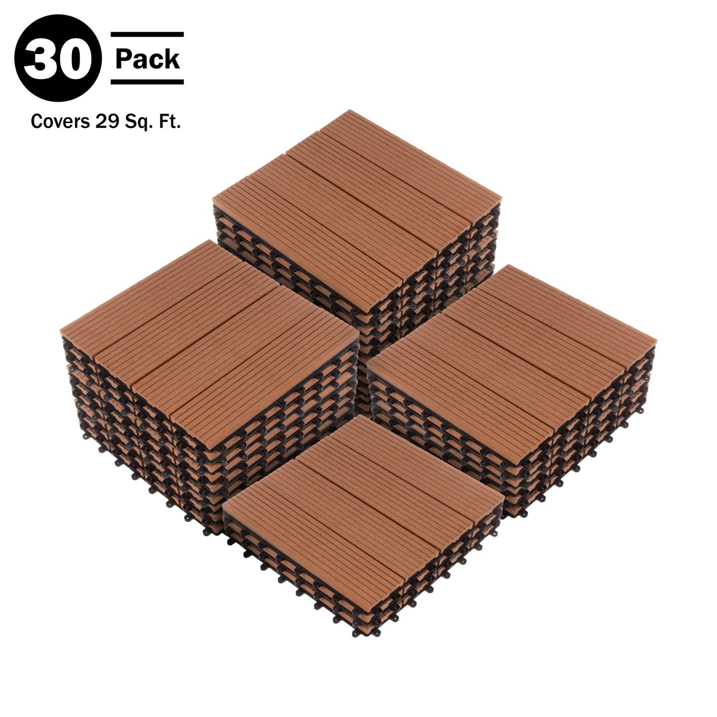 Interlocking Deck Tiles - 30-Pack 11.6-in Wood Plastic Composite All-Weather Outdoor Flooring Balcony Poolside or Patio by Pure Garden (Brown)