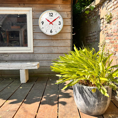 Cloudnola Indoor Outdoor Waterproof Metal Wall Clock with Thermometer and Hygrometer, Gray Zinc, 18 inch Silent Non-Ticking Battery Operated Quality Quartz Round Clock for Patio and Home Decor