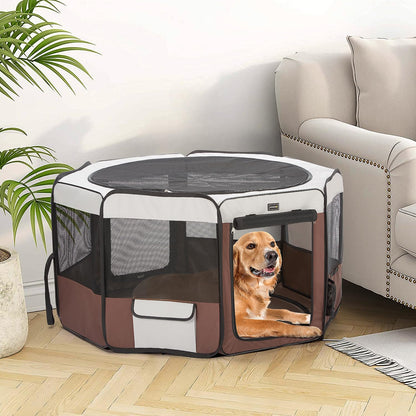 DONORO Dog Playpen 55" Portable Pet Play Pens for Medium Large Dogs, Foldable Exercise Kennel Tent Crate Indoor/Outdoor Travel Camping, Removable Top/Bottom (55"x55"x30"), 8
