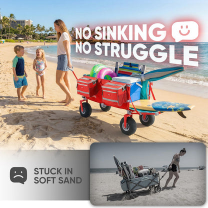 Sekey Heavy Duty Beach Wagon with 9" Big Sand-Proof Wheels, 300L Oversized Foldable Beach Cart with Cooler| Adjustable Handle & Balloon Tires for Sand, Camping,Vacation