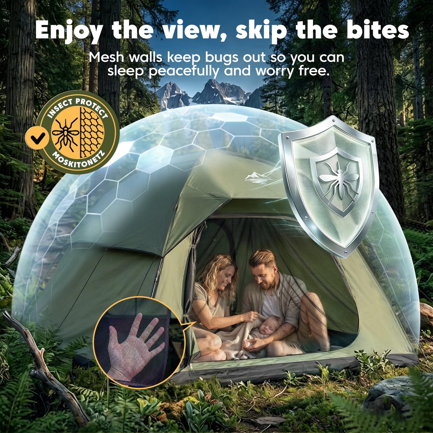 Purebox Tent 4 Person Camping Tents - Double Layer with 2 Doors & Rainfly, Portable Waterproof & Windproof Tents, Large Mesh Ventilation, Easy Setup Family Tent for Camping, Hiking and Backpacking