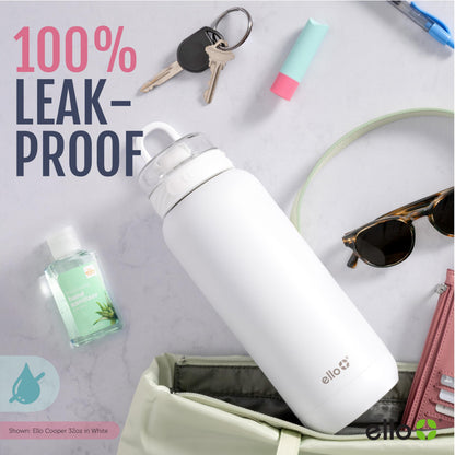 Ello Cooper 32oz Stainless Steel Water Bottle with Straw and Carry Handle, Double Walled and Vacuum Insulated Metal, Leak Proof Locking Lid with Soft Silicone Spout, Reusbale, BPA Free, Halogen Blue