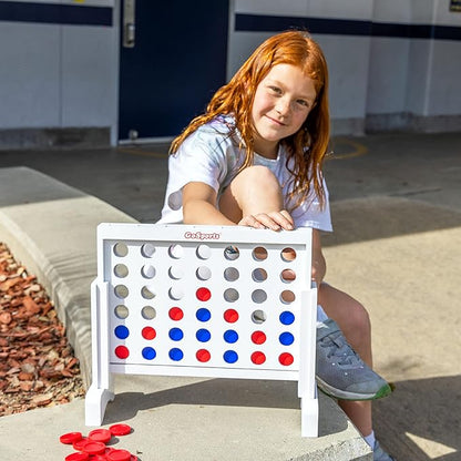 GoSports 1 Foot Width Wooden 4 in a Row Game - Choose White or Dark Stain – Includes Connect Coins Portable Case and Rules