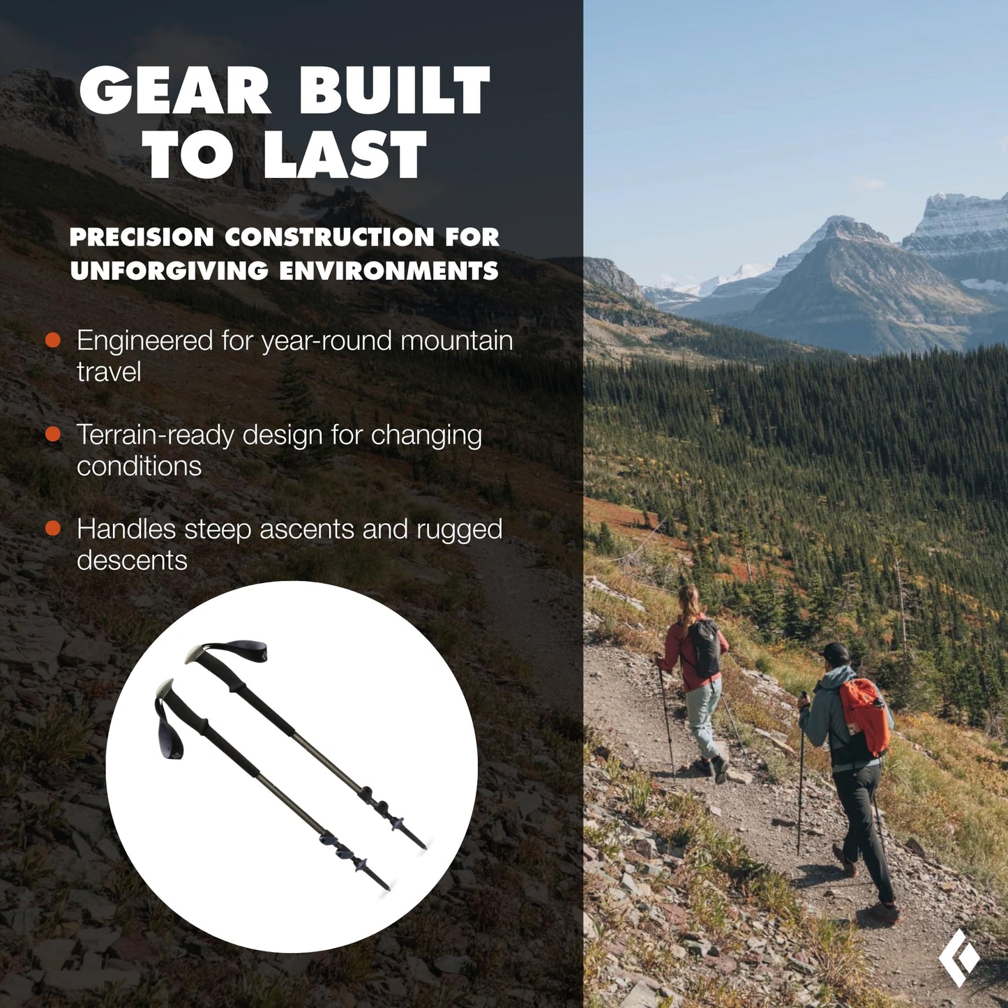 BLACK DIAMOND Trail Trekking Poles (Pair) | Lightweight Aluminum Hiking Poles | FlickLock Adjustable Shafts | All-Season Stability & Comfort | Iron Red
