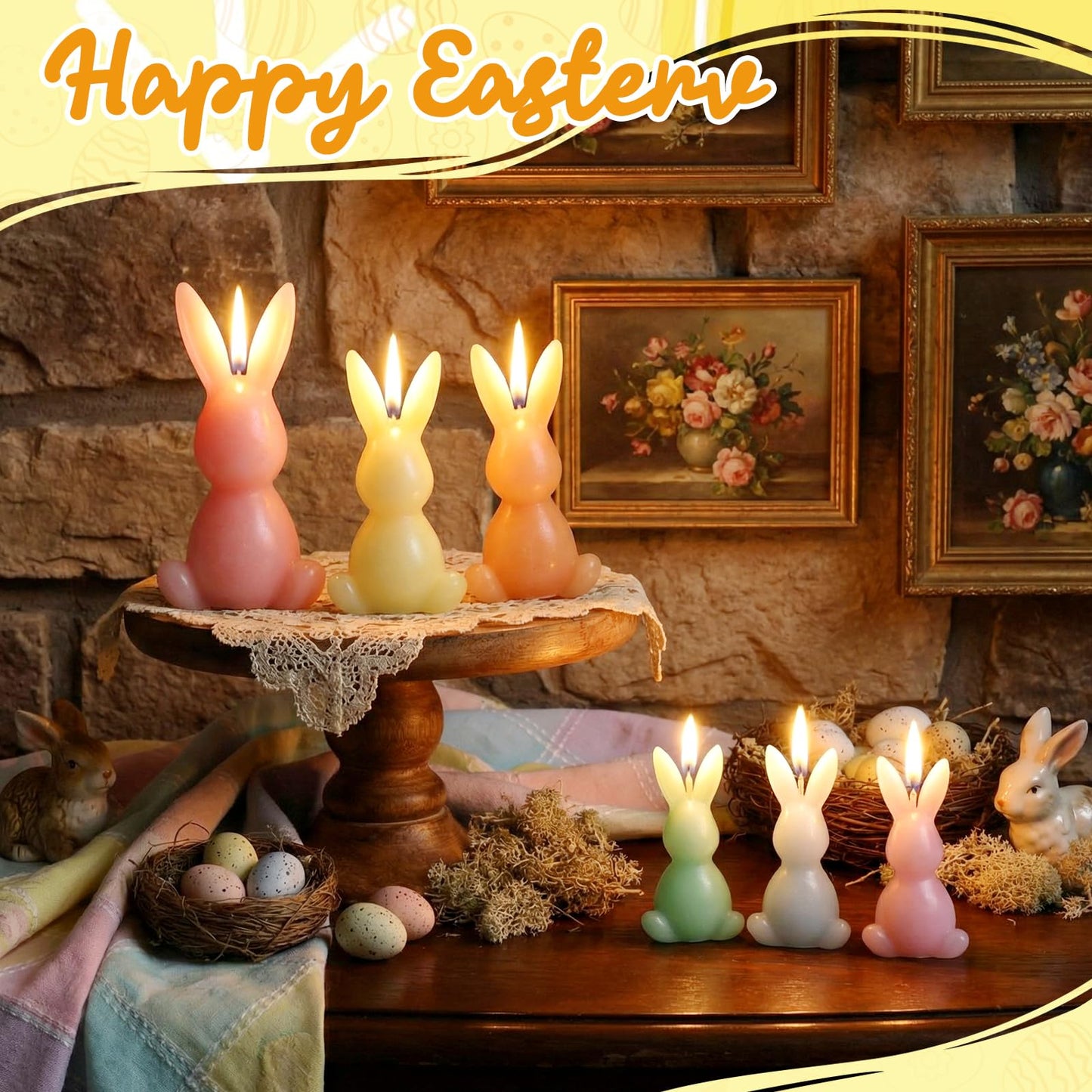 Lounsweer 6 Pcs Large Easter Bunny Candles Gift Set 3 Size Rabbit Shaped Unscented Votive Tea Lights Candles for Easter Spring Party Supplies Home Table Centerpieces Decor