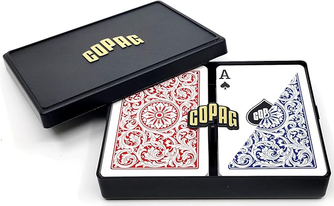 Copag 1546 Red/Blue Bridge Size Standard Index 100% Plastic Cards with Protective Plastic Case