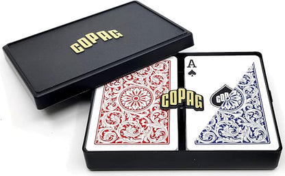 Copag 1546 Red/Blue Bridge Size Standard Index 100% Plastic Cards with Protective Plastic Case