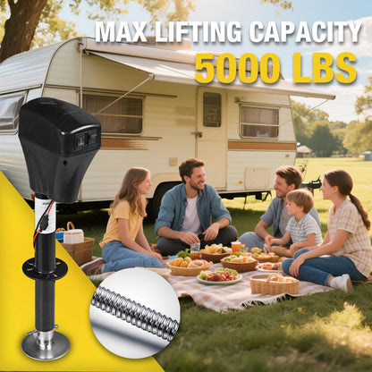 YELLOW JACKET Electric Trailer Jack 9"-32.5", 5000lbs Power Tongue Jack with Waterproof Protective Cover & LED Light for Travel Trailer Camper, RV