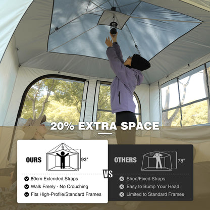 REDCAMP Canopy Camping Tent, Inner Tent with Awning Porch, Converts Straight Leg 10'x10' or 10'x20' Canopy into Camping Shelter, Fits 6 Person, Tawny(Frame/Shelter NOT Included)