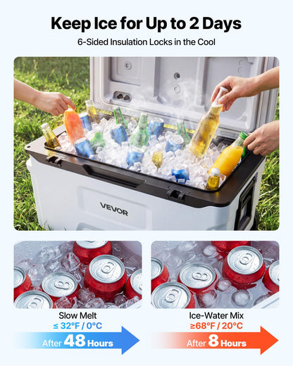 VEVOR Hard Cooler, 52QT Portable Rolling Cooler with Wheels, Leak-Resistant Coolbox Keeps Contents Cool for 48 Hours, Ice Retention Insulated Chests, Ultra-Light for Outdoor Picnics, Grill, Camping