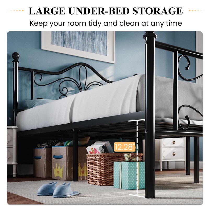 SHA CERLIN Twin Size Bed Frame for Kids,Metal Bed Frame with Butterfly Pattern Design Headboard and Footboard,No Box Spring Needed,Easy Assembly,Black