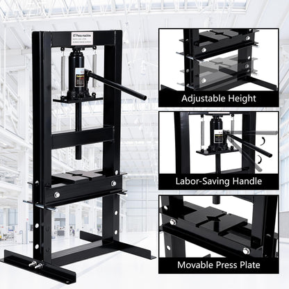 6 Ton Hydraulic h-Frame Shop Press, Heavy Duty Press with Adjustable Table & Stamping Plates for Auto Repair, Garage, Metalworking, Industrial Use - Black