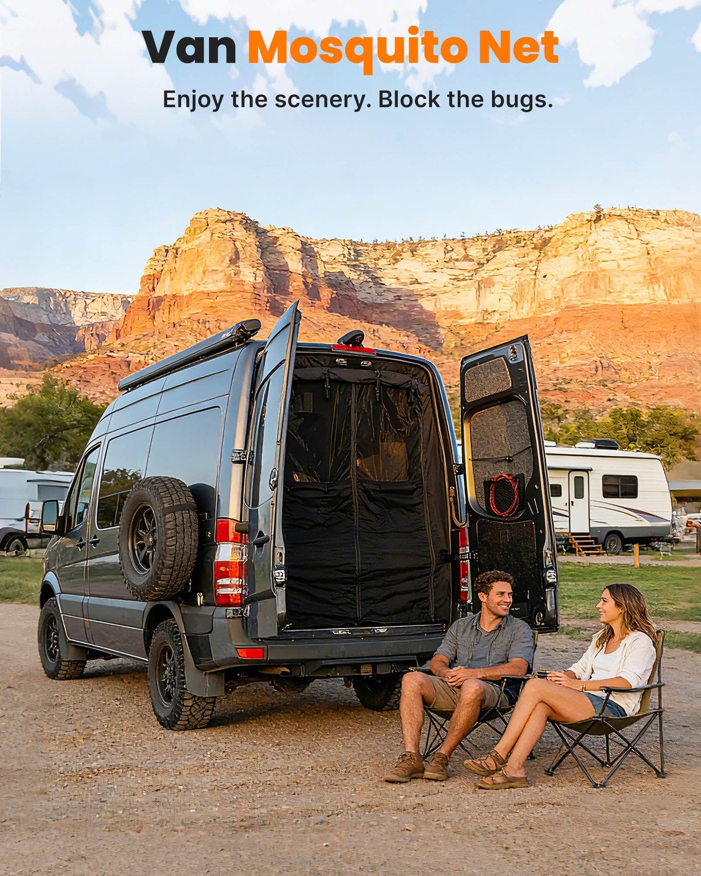 MELIPRON Van Bug Screen with Privacy Blackout Panel Fit for Mercedes Sprinter 2007-2025 High Roof Rear Door, Magnetic Self-Closing Mosquito Net Fly Screen for Van Life Camping