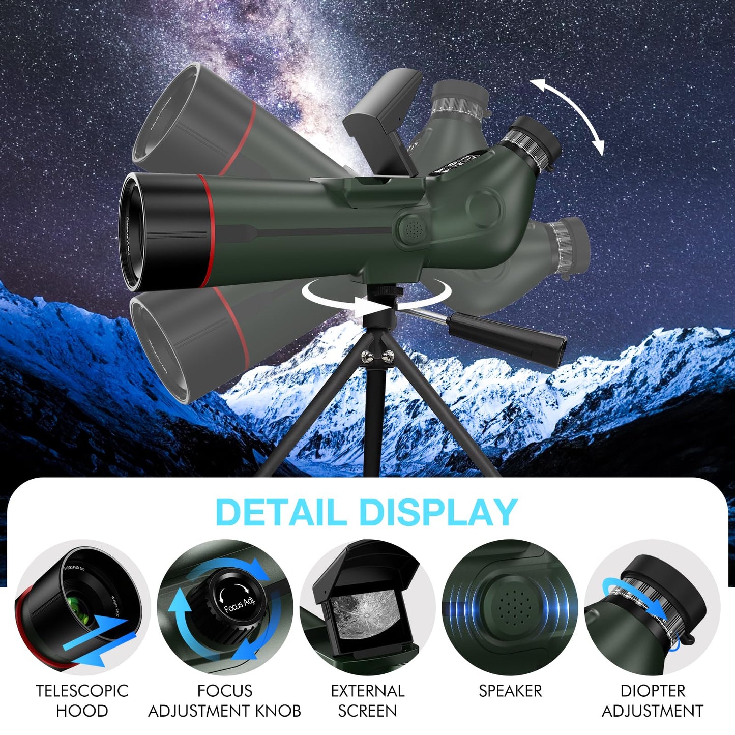 Smart Telescope with Desktop Tripod,Electronic Telescopes with 4K Astrophotography Camera,78mm Large Objective Lens, Portable Refractor Telescope Bird Watching, Wildlife Viewing
