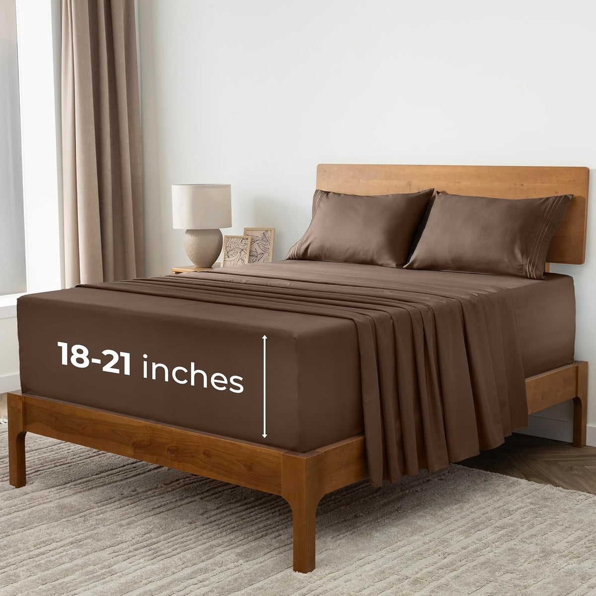 Mellanni Extra Deep Full Sheets - Hotel Luxury, Ultra Soft & Cooling Bedding - Wrinkle & Stain Resistant (Full, Brown)