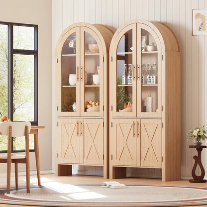 GarveeHome 60" Tall Arched Kitchen Pantry, Wood Storage Cabinet with Adjustable Shelf, 4 Large Drawers Kitchen Pantry Cabinet Versatile Cupboard for Entryway, Kitchen, Living Room