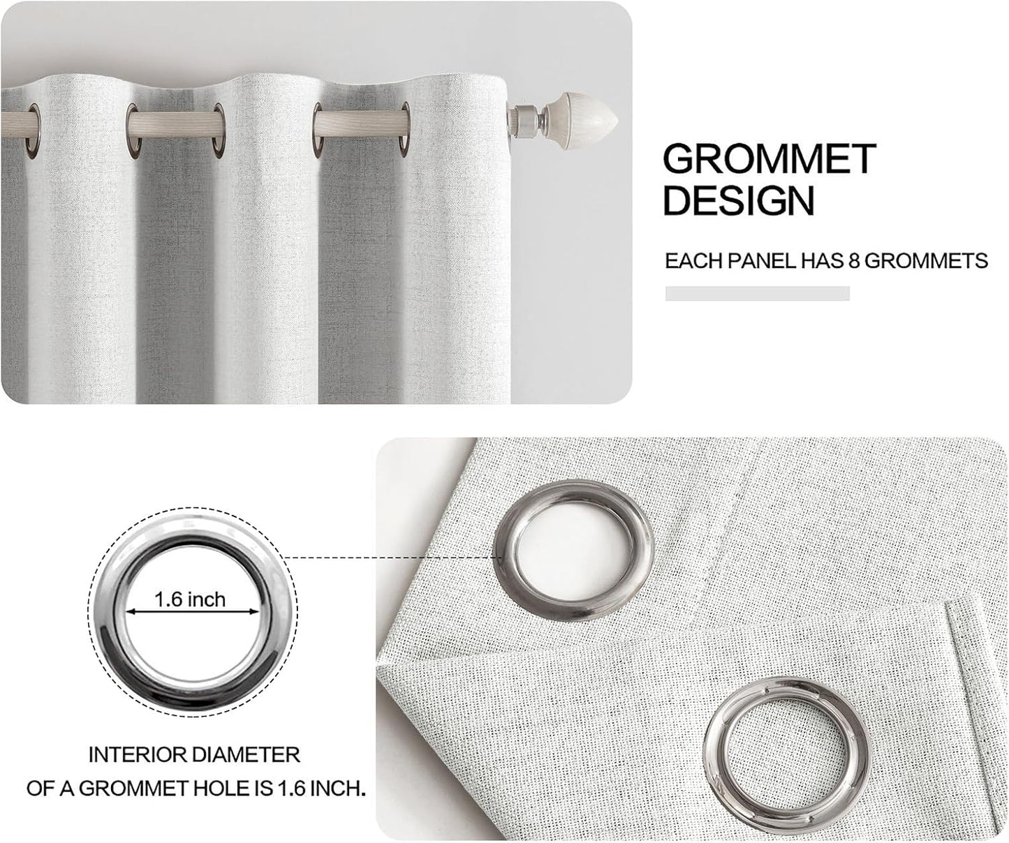 MIULEE Blackout Curtains - 100% Thermal Insulated Linen Textured Drapes | Heathered White, 52 x 45 Inch (2 Panels)