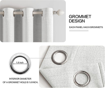 MIULEE Blackout Curtains - 100% Thermal Insulated Linen Textured Drapes | Heathered White, 52 x 45 Inch (2 Panels)