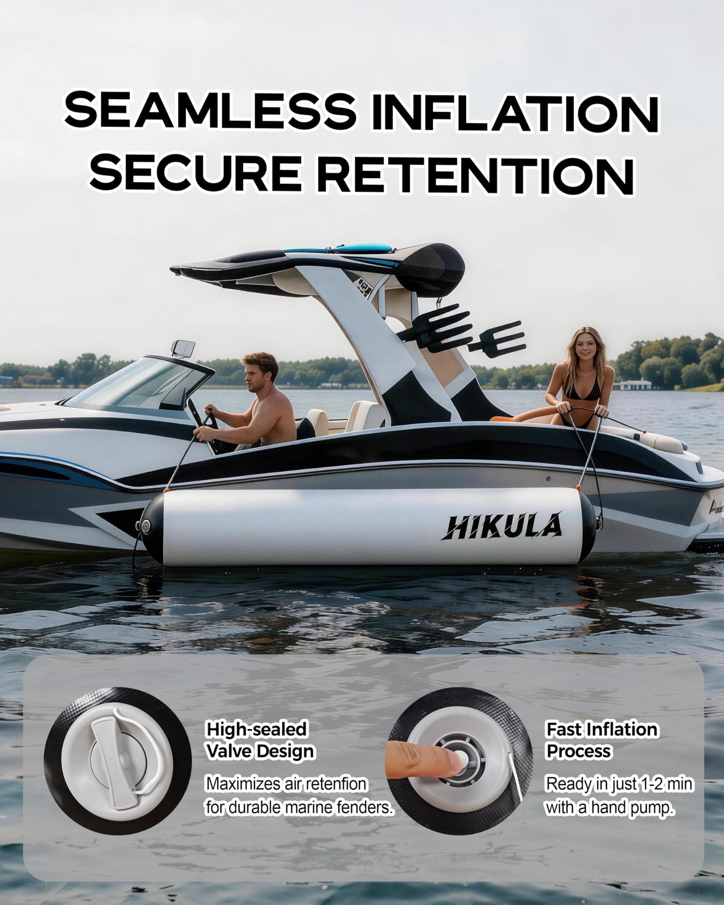 HIKULA Inflatable Boat Fenders - Boat Dock Bumpers, 6FT/10FT Heavy Duty Dock Fender with Storage Bag, 12V High Flow Air Pump, Pontoon Boat Fender for Tying up Fishing Boats, Jet Skis, Yachts