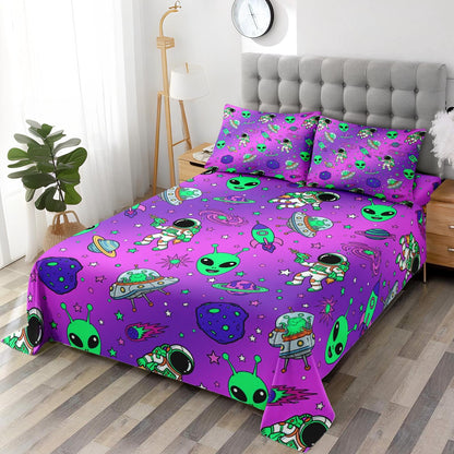 Pamnest Queen Size Bed Sheet Sets, Beach Sunset Palm Tree Soft Microfiber 4 Pcs Bedding Sets for Kids and Adults Bedroom Bed Decor, Red Retro Tropical Flat, Fitted Sheet and 2 Pillowcases