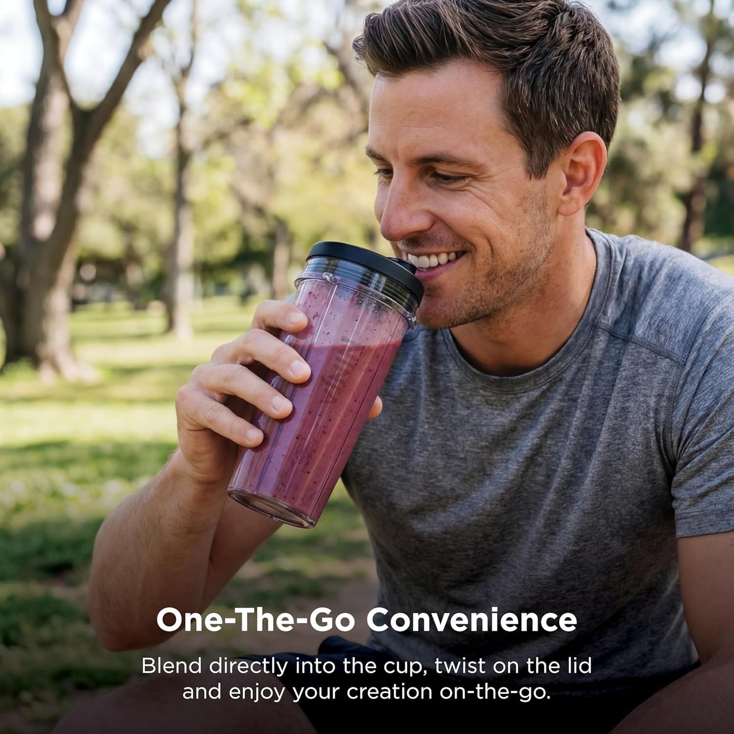 Ninja Nutri-Plus Personal Blender - Compact Push-To-Blend for Smoothies & Frozen Drinks | 3 To-Go Cups & Lids | 900 Peak Watt | Silver | BN301