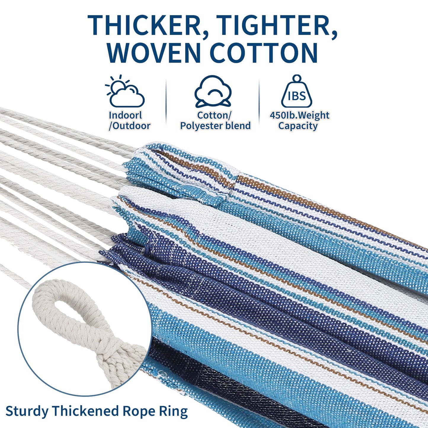 Hammock with Stand for Outside, Upgraded Carrying Case，Easy Assembly, Portable Space Saving Heavy-Duty Steel Frame，Perfect for Outdoor & Indoor, Blue Stripe
