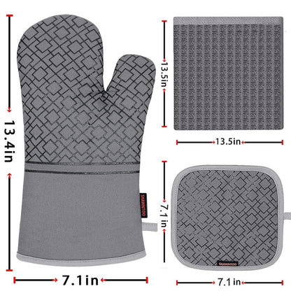 Oven Mitts and Pot Holders Sets 6pcs, Kitchen Oven Glove,High Heat Resistant 550 Degree Extra Long Oven Mitts and Potholders with Non-Slip Silicone Surface for Home Essentials (Grey) (Gray)