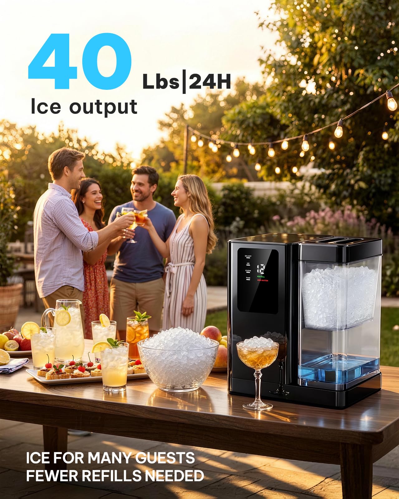 Silonn Nugget Ice Maker Countertop with 3L Detachable Tank – 40 lbs/Day Self-Cleaning & Timer, 40 dB Quiet for Home Bar Party Office, Chewable Nugget Ice Machine for Summer & Cold Drinks