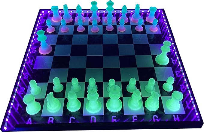 Dam Merch's LED Illuminated Glow in The Dark Chess Set - Made in USA (Standard Rainbow + Green)